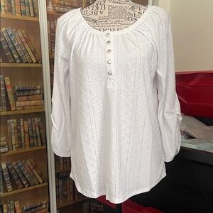 Notations White Eyelet Blouse with Button Detail